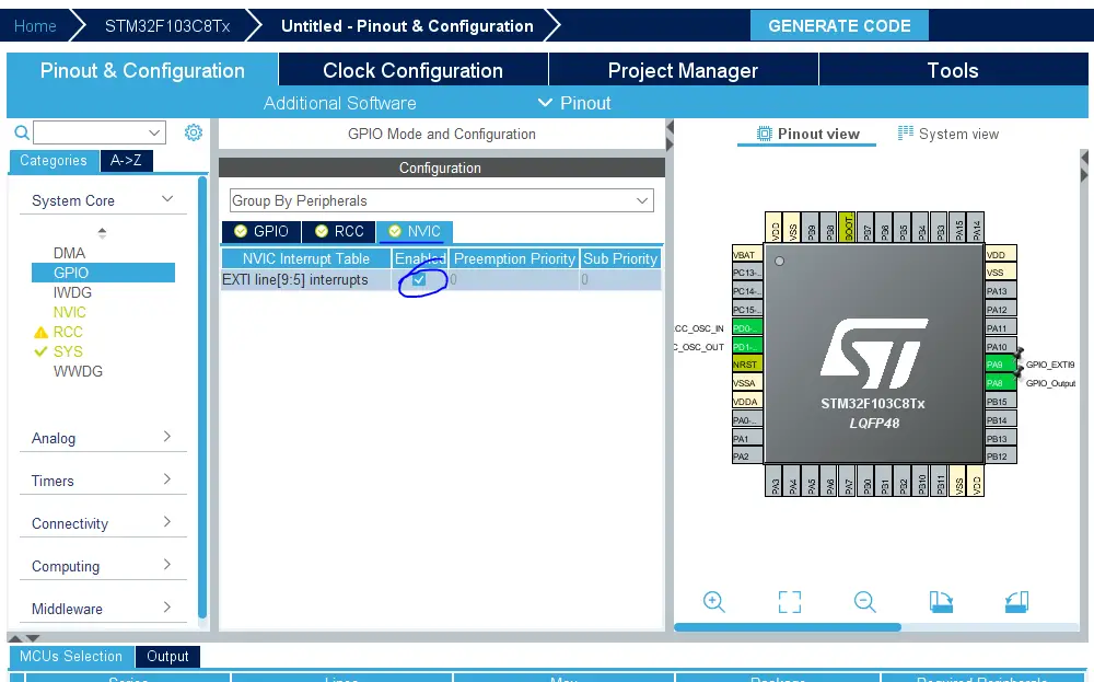 STM32 External Interrupt NVIC EXTI Enable