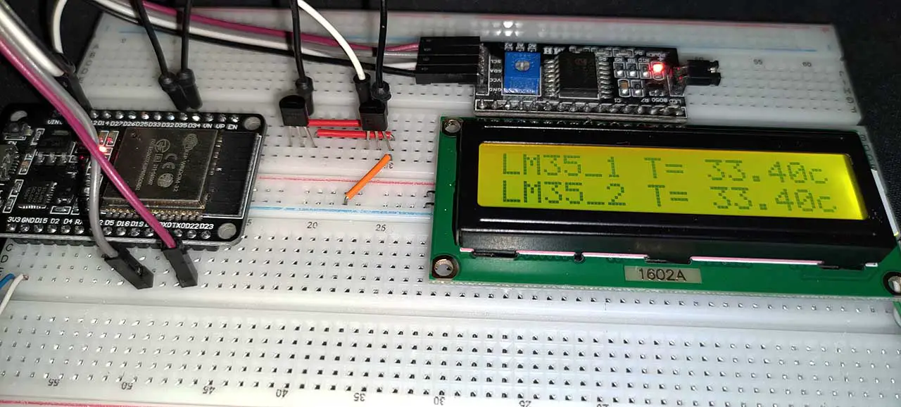 ESP32 Multiple Temperature Sensors Arduino LM35 With I2C LCD