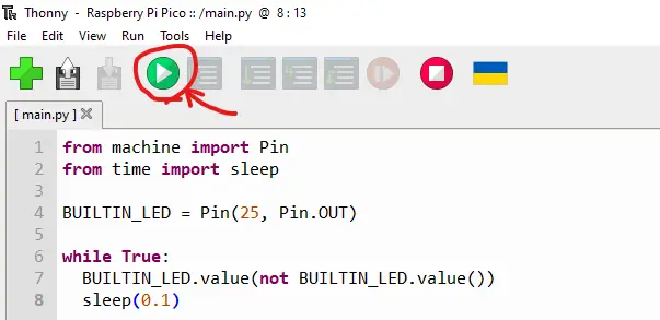 Raspberry-Pi-Pico-MicroPython-Run-Code-on-Thonny-IDE