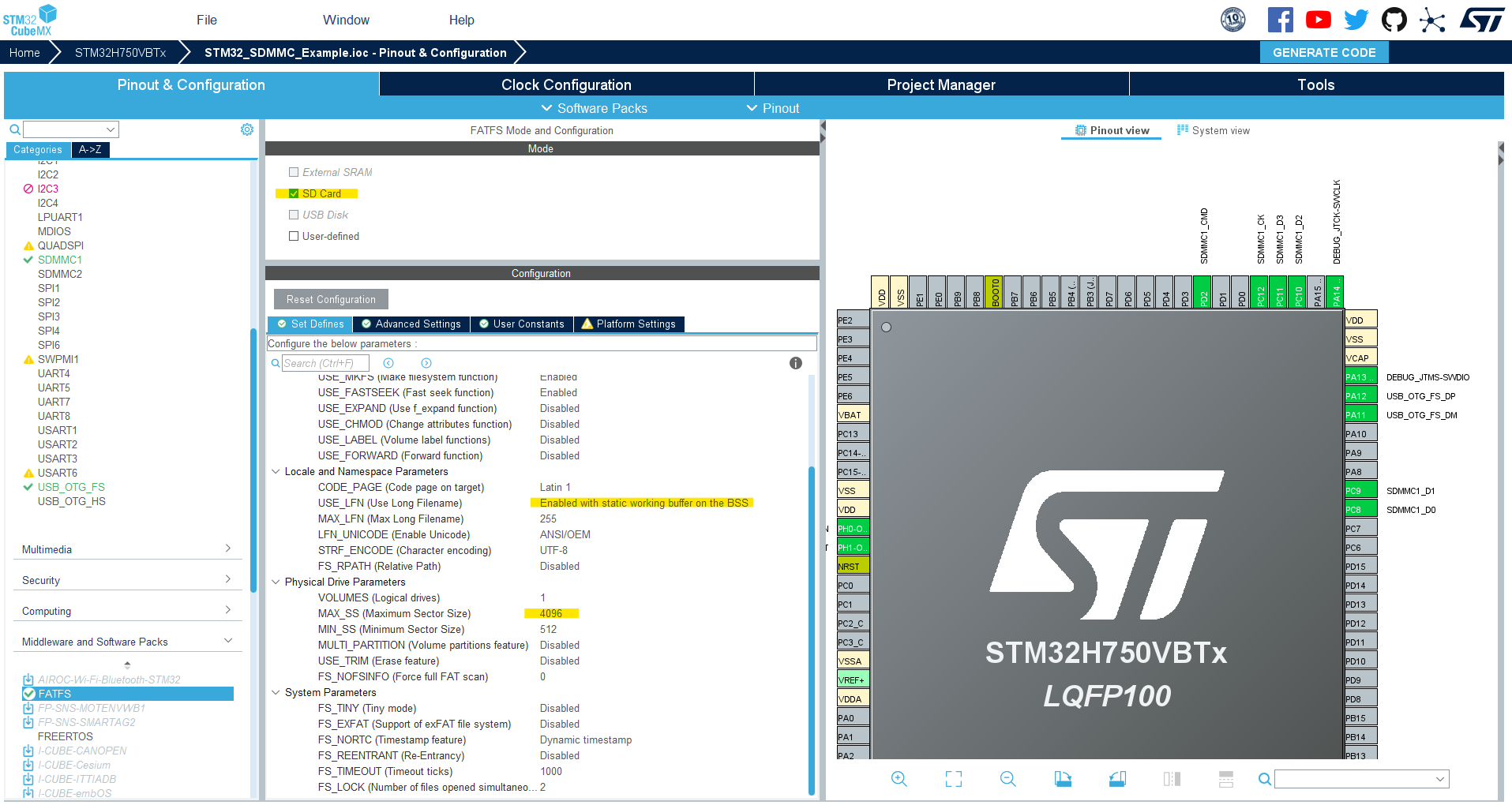 STM32-SDMMC-FatFS-Example-Configuration