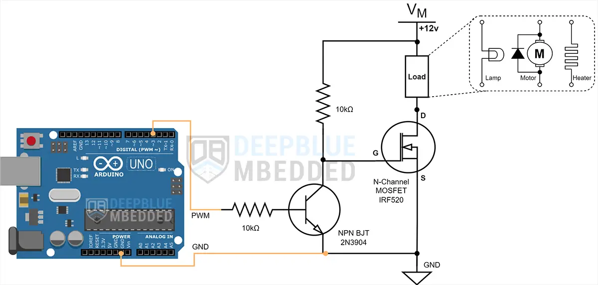 Arduino MOSFET Circuit Diagram - MOSFET Switch Motor LED Driver